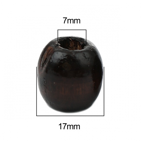 Picture of Hinoki Wood Spacer Beads Barrel Dark Coffee About 17mm x 16mm, Hole: Approx 7mm, 200 PCs