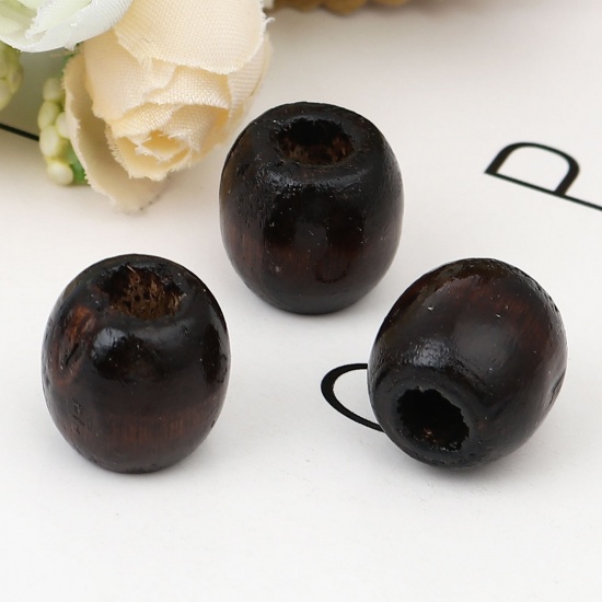 Picture of Hinoki Wood Spacer Beads Barrel Dark Coffee About 17mm x 16mm, Hole: Approx 7mm, 200 PCs