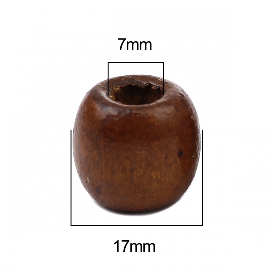 Picture of Hinoki Wood Spacer Beads Barrel Brown About 17mm x 16mm, Hole: Approx 7mm, 200 PCs