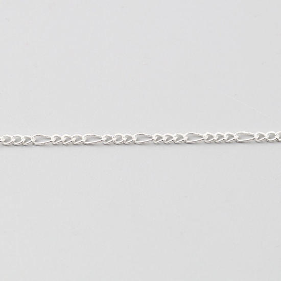 Picture of Iron Based Alloy 3:1 Figaro Link Curb Chain Findings Silver Plated 5x3mm 3x2.5mm, 5 M