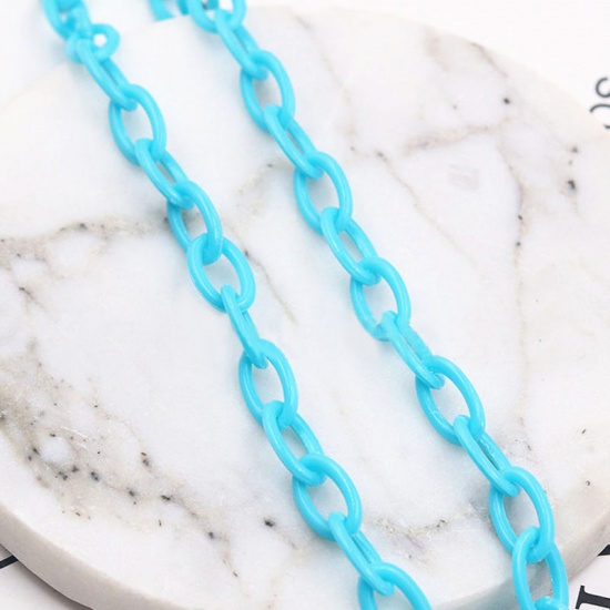 Picture of Plastic Closed Soldered Link Cable Chain Findings Lake Blue Oval 13x8mm, 42cm(16 4/8") long, 2 PCs