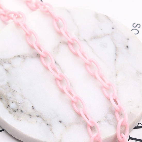 Picture of Plastic Closed Soldered Link Cable Chain Findings Pink Oval 13x8mm, 42cm(16 4/8") long, 2 PCs
