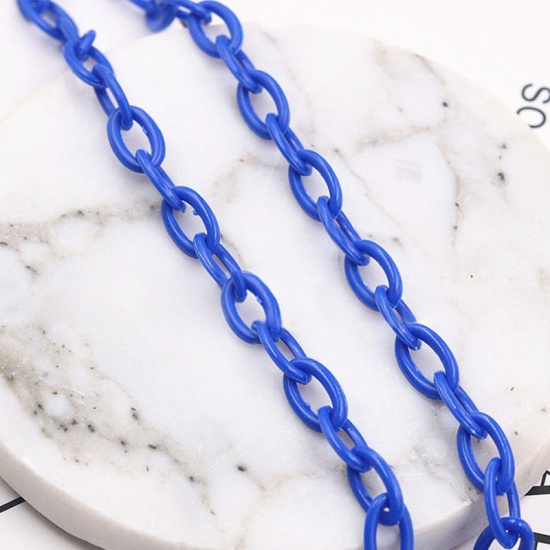 Picture of Plastic Closed Soldered Link Cable Chain Findings Royal Blue Oval 13x8mm, 42cm(16 4/8") long, 2 PCs