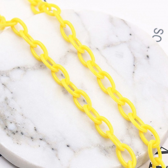 Picture of Plastic Closed Soldered Link Cable Chain Findings Yellow Oval 13x8mm, 42cm(16 4/8") long, 2 PCs