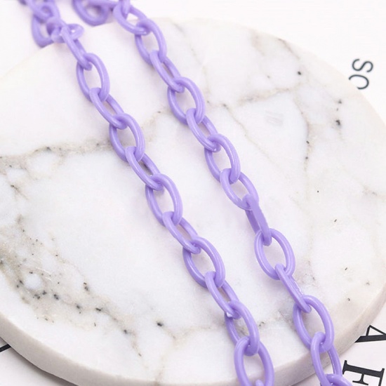 Image de Plastic Closed Soldered Link Cable Chain Findings Purple Oval 13x8mm, 42cm(16 4/8") long, 2 PCs