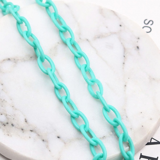 Picture of Plastic Closed Soldered Link Cable Chain Findings Mint Green Oval 13x8mm, 42cm(16 4/8") long, 2 PCs