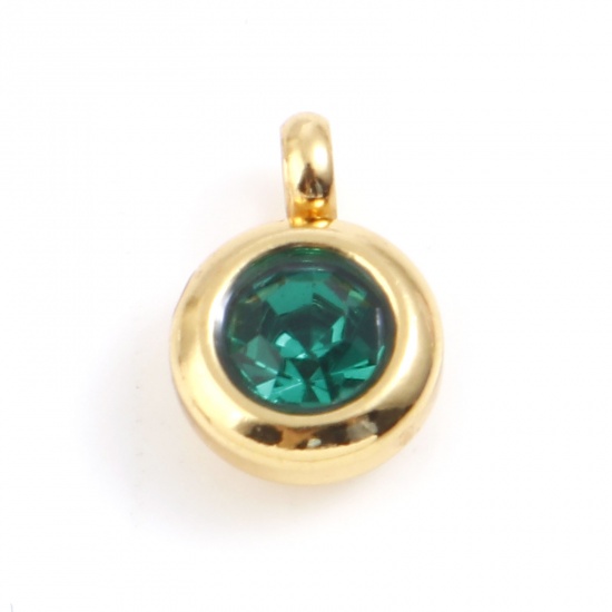 Picture of 304 Stainless Steel & Glass Charms Gold Plated Green Blue Round 9mm x 7mm, 2 PCs
