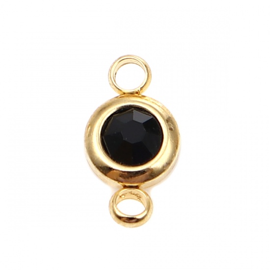 Picture of 304 Stainless Steel & Glass Connectors Gold Plated Black Round 12mm x 7mm, 2 PCs