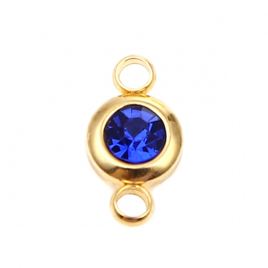 Picture of 304 Stainless Steel & Glass Connectors Gold Plated Royal Blue Round 12mm x 7mm, 2 PCs