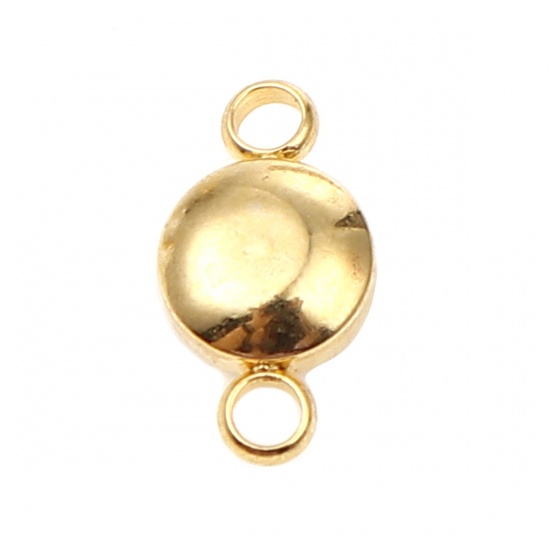 Picture of 304 Stainless Steel & Glass Birthstone Connectors Gold Plated Lake Blue Round December 12mm x 7mm, 2 PCs