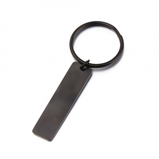 Picture of Stainless Steel Blank Stamping Tags Keychain & Keyring Black Rectangle One-sided Polishing 65mm x 25mm, 1 Piece