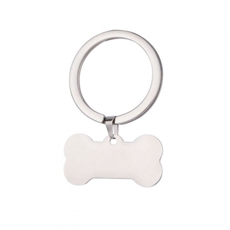 Picture of Stainless Steel Pet Memorial Blank Stamping Tags Keychain & Keyring Silver Tone Bone One-sided Polishing 46mm x 31mm, 1 Piece