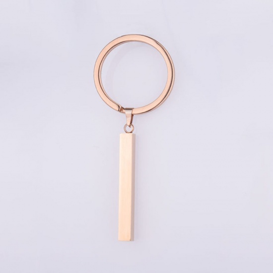 Picture of Stainless Steel Blank Stamping Tags Keychain & Keyring Rose Gold Rectangle One-sided Polishing 74mm x 30mm, 1 Piece