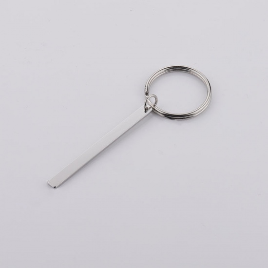 Bild von Edelstahl Leere Stempeletiketten Schlüsselkette & Schlüsselring Silberfarbe Rechteck Einseitiges Polieren 75mm x 25mm, 1 Stück