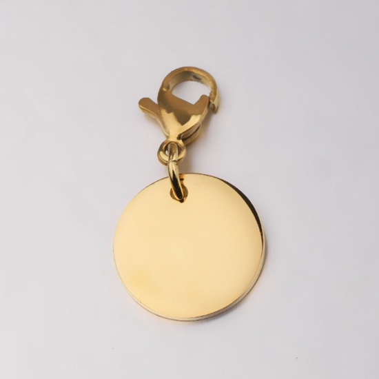 Bild von Edelstahl Leere Stempeletiketten Schlüsselkette & Schlüsselring Vergoldet Rund Einseitiges Polieren 1 Stück