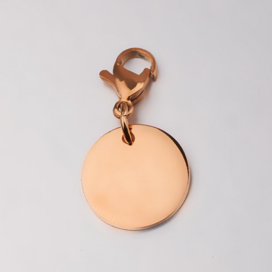 Bild von Edelstahl Leere Stempeletiketten Schlüsselkette & Schlüsselring Rosegold Rund Einseitiges Polieren 1 Stück