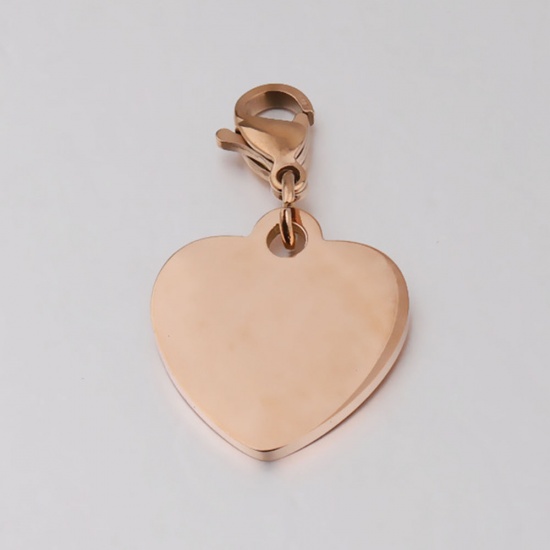Picture of Stainless Steel Blank Stamping Tags Keychain & Keyring Rose Gold Heart One-sided Polishing 1 Piece