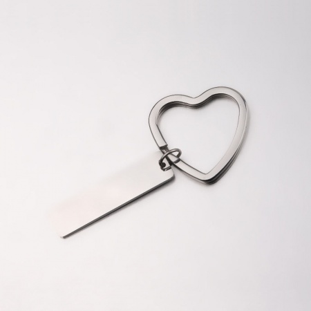 Picture of Stainless Steel Blank Stamping Tags Keychain & Keyring Silver Tone Rectangle Heart One-sided Polishing 71mm x 31mm, 1 Piece