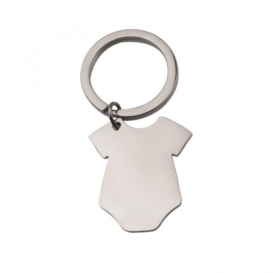 Picture of Stainless Steel Blank Stamping Tags Keychain & Keyring Silver Tone Clothes One-sided Polishing 55mm x 26mm, 1 Piece