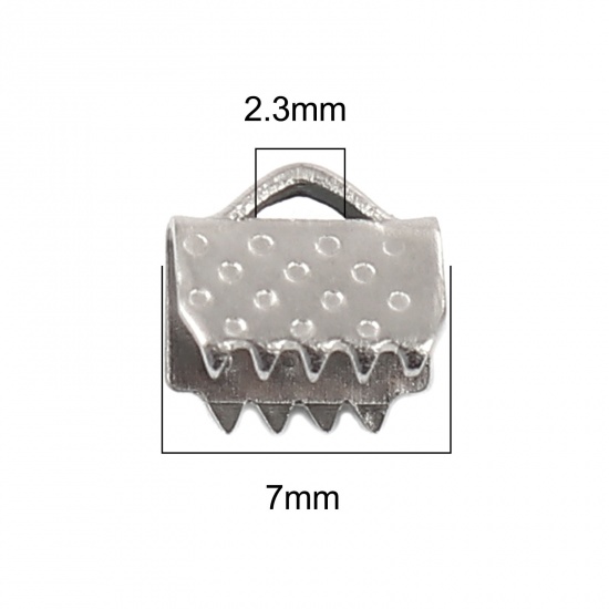 Изображение Stainless Steel Cord Ribbon Crimp End Briefcase Silver Tone 7mm x 6mm, 100 PCs