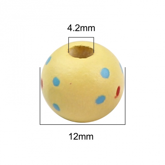 ウッド ビーズ ボール ランダムな色 点柄 約 12mm直径、 穴：約 4.2mm、 20 個 の画像