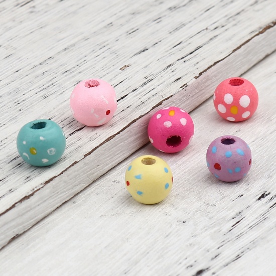 Изображение Wood Spacer Beads Ball At Random Color Dot About 12mm Dia., Hole: Approx 4.2mm, 20 PCs