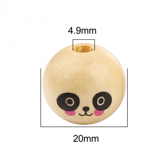 Image de Perles en Bois Balle Couleur Naturelle Panda 20mm Dia, Trou: env. 4.9mm, 30 Pcs