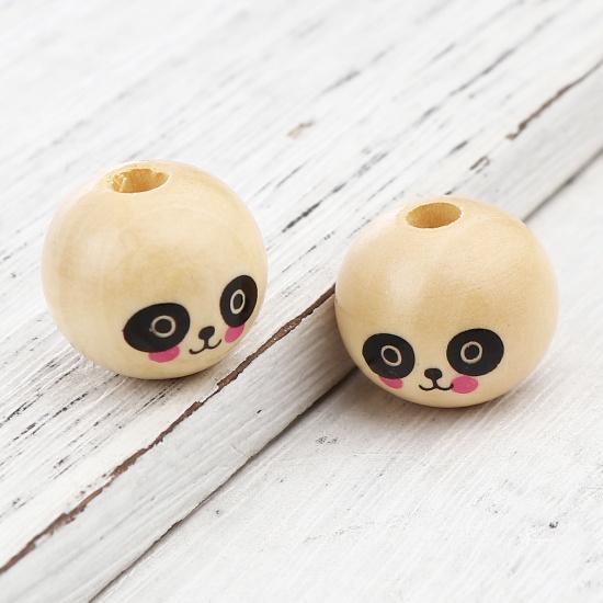 Picture of Wood Spacer Beads Ball Natural Panda About 20mm Dia., Hole: Approx 4.9mm, 30 PCs