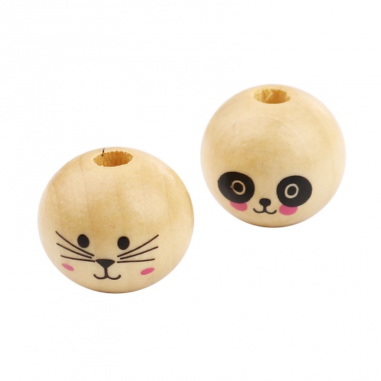 Picture of Wood Spacer Beads Ball Natural Panda About 20mm Dia., Hole: Approx 4.9mm, 30 PCs