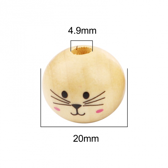Picture of Wood Spacer Beads Ball Natural Cat About 20mm Dia., Hole: Approx 4.9mm, 30 PCs