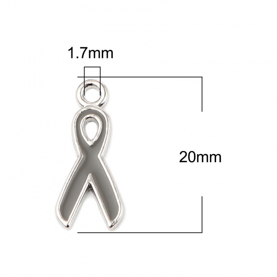 Picture of Zinc Based Alloy Charms Ribbon Silver Tone Gray Enamel 20mm x 9mm, 20 PCs