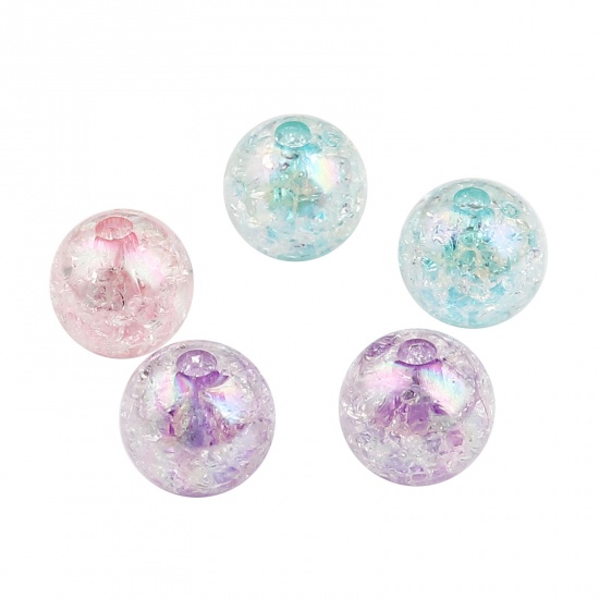 Picture of Acrylic Beads Round At Random Color Crack Pattern AB Color ABout 12mm Dia., Hole: Approx 3mm, 100 PCs