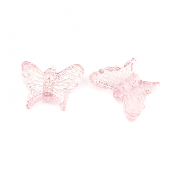 Imagen de Acrylic Insect Beads Butterfly Animal Pink AB Color ABout 16mm x 13mm, Hole: Approx 1.4mm, 100 PCs