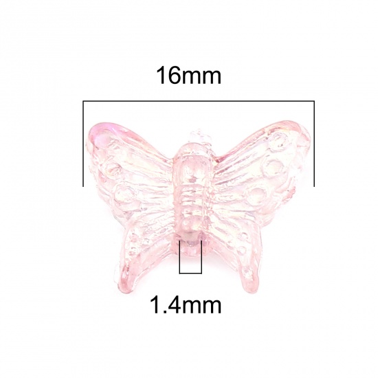 Picture of Acrylic Insect Beads Butterfly Animal Pink AB Color ABout 16mm x 13mm, Hole: Approx 1.4mm, 100 PCs