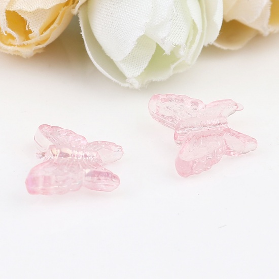 Изображение Acrylic Insect Beads Butterfly Animal Pink AB Color ABout 16mm x 13mm, Hole: Approx 1.4mm, 100 PCs