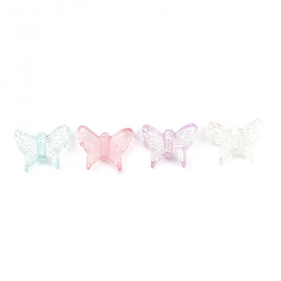 Picture of Acrylic Insect Beads Butterfly Animal Pink AB Color ABout 16mm x 13mm, Hole: Approx 1.4mm, 100 PCs