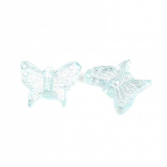 Изображение Acrylic Insect Beads Butterfly Animal Light Blue AB Color ABout 16mm x 13mm, Hole: Approx 1.4mm, 100 PCs