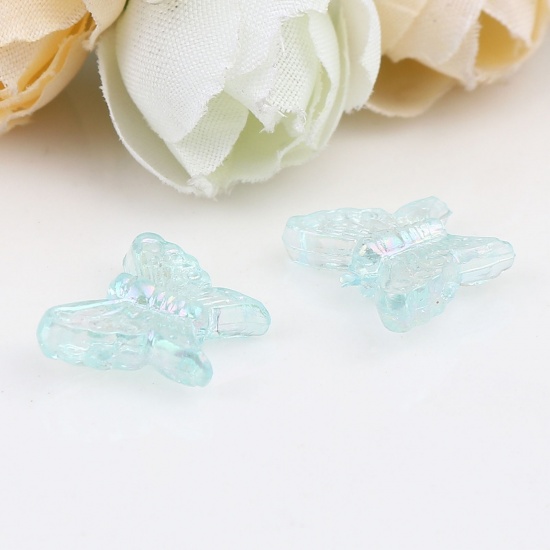 Изображение Acrylic Insect Beads Butterfly Animal Light Blue AB Color ABout 16mm x 13mm, Hole: Approx 1.4mm, 100 PCs