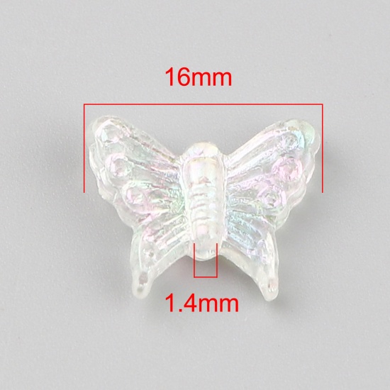 Picture of Acrylic Insect Beads Butterfly Animal White AB Color ABout 16mm x 13mm, Hole: Approx 1.4mm, 100 PCs