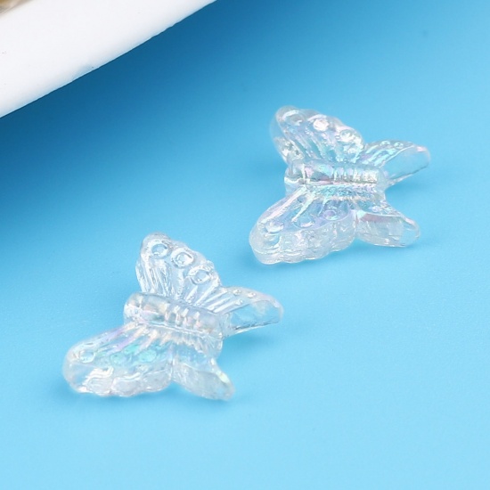 Изображение Acrylic Insect Beads Butterfly Animal White AB Color ABout 16mm x 13mm, Hole: Approx 1.4mm, 100 PCs