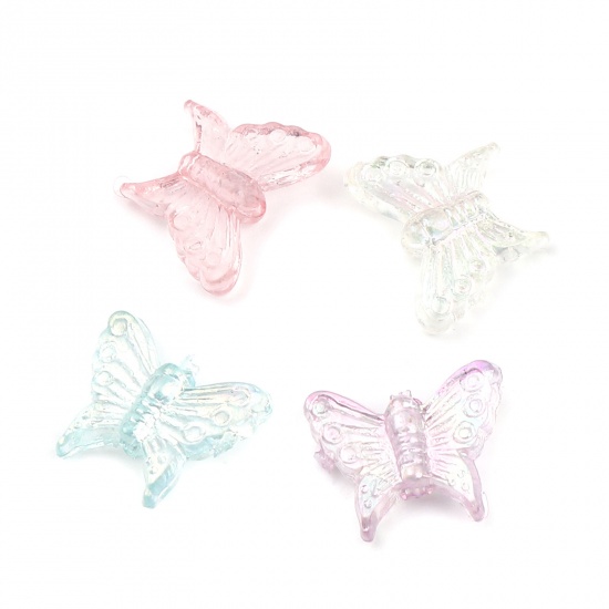 Изображение Acrylic Insect Beads Butterfly Animal White AB Color ABout 16mm x 13mm, Hole: Approx 1.4mm, 100 PCs