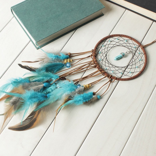 Picture of Mixed DIY Handmade Craft Materials Accessories For Making Dream Catcher Blue Feather 50cm, 1 Set