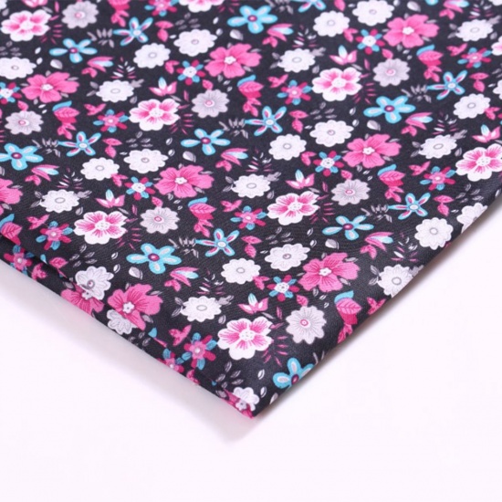 Picture of Polyester Fabric For DIY Mouth Masks Black Flower For Women 150cm x 100cm, 1 M
