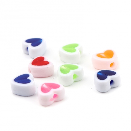 Picture of Acrylic Beads Heart At Random Color About 8mm x 7mm, Hole: Approx 1.8mm, 200 PCs