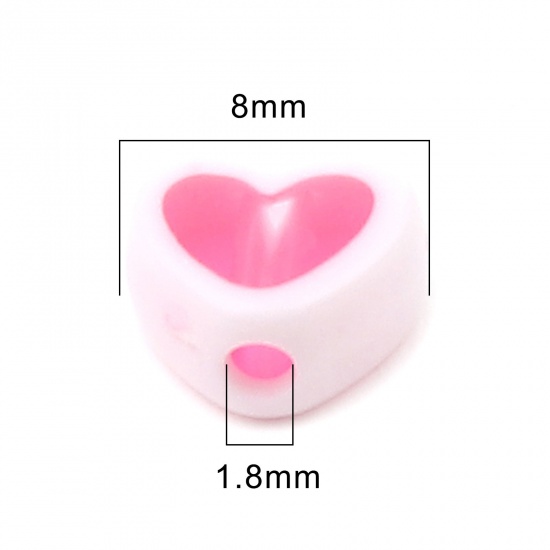 Picture of Acrylic Beads Heart White & Pink About 8mm x 7mm, Hole: Approx 1.8mm, 200 PCs