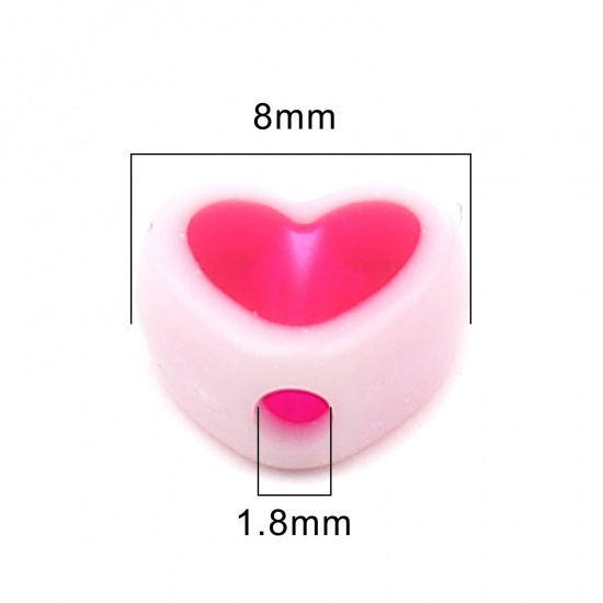 Picture of Acrylic Beads Heart White & Fuchsia About 8mm x 7mm, Hole: Approx 1.8mm, 200 PCs