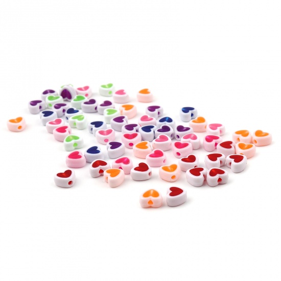 Picture of Acrylic Beads Heart White & Fuchsia About 8mm x 7mm, Hole: Approx 1.8mm, 200 PCs