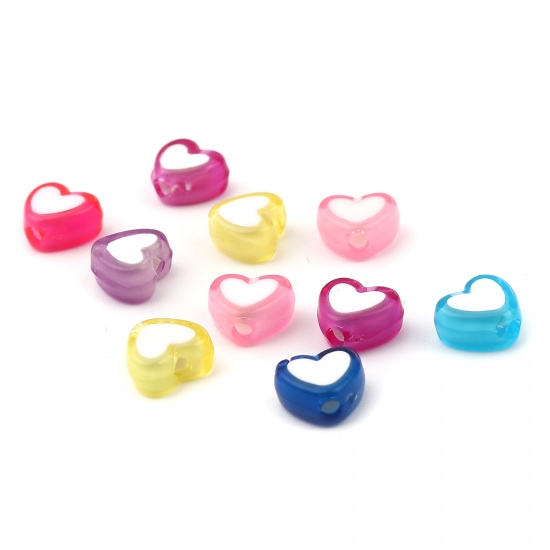 Picture of Acrylic Beads Heart At Random Color About 8mm x 7mm, Hole: Approx 1.8mm, 200 PCs