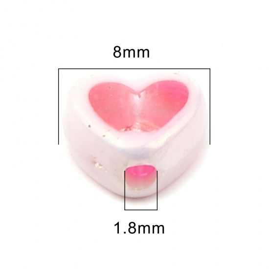 Picture of Acrylic Beads Heart At Random Color AB Rainbow Color Plating About 8mm x 7mm, Hole: Approx 1.8mm, 200 PCs