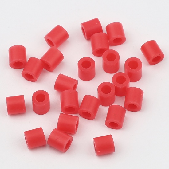 Picture of Acrylic Pony Bubblegum Beads Cylinder Watermelon Red About 5mm x 5mm, Hole: Approx 2.9mm, 2000 PCs